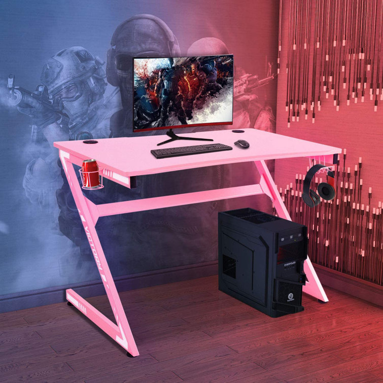 Gaming Computer Desk 46 Inch Large Gaming Table Z Shape Black Racing Table  Student Desk With& Headphone Hook